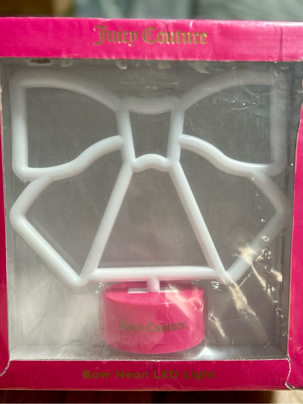 NIB Juicy Couture White Bow Neon LED Light with Hot Pink Base